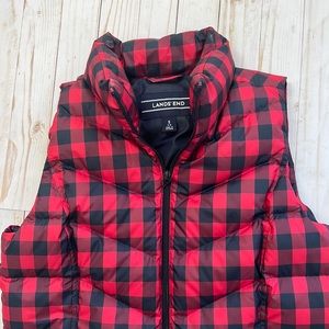 Lands' End Women's S Small 600 Down Puffer Vest Plaid Red Navy Blue